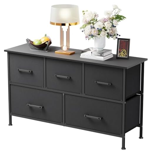 PayLessHere | 5-Drawer Fabric Dresser | Black | 80lbs Load Capacity