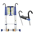 19FT Aluminum Telescoping Ladder with Detachable Hook, Foldable Extension Ladder for RV, Roof, Tent, Attic, 330LB Capacity, Lightweight & Portable for Easy Storage