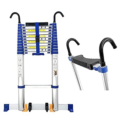 19FT Aluminum Telescoping Ladder with Detachable Hook, Foldable Extension Ladder for RV, Roof, Tent, Attic, 330LB Capacity, Lightweight & Portable for Easy Storage