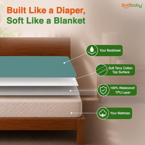 Image of OYO BABY Waterproof Elastic Fitted Mattress Protector King Size 72 x 84 Inch Ultra Soft Cotton Feel Bed Sheet Terry Cover 6 x 7 Feet White