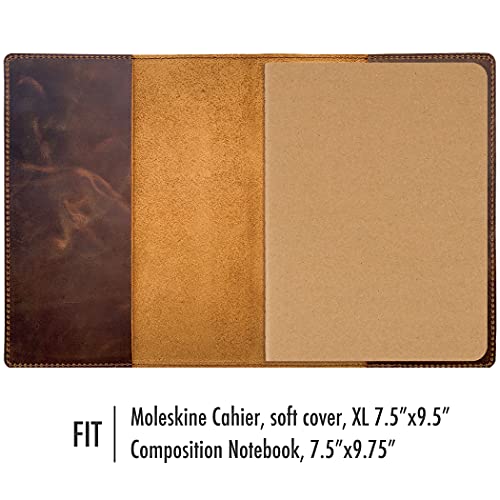 Image of Fan&Ran Leather Journal Cover for Moleskine XL and 7.5 inchx9.75 inch Composition Notebooks, Bourbon Brown 8.25 inchx10.5 inch