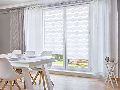 Khome Klemmfix Store Enrouleur Double « Vague » sans perçage - Blanc - 30 cm x 150 cm (l x L)