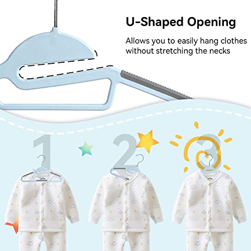 12" Kids Hangers Plastic S-Slide Ultra-Thin Non-Slip Baby Toddler Nursery Clothes Hangers,360° Swivel Hook，Space Saving Children Kid Infant Heavy Duty Hangers (30 Pack, Blue) #TOP1