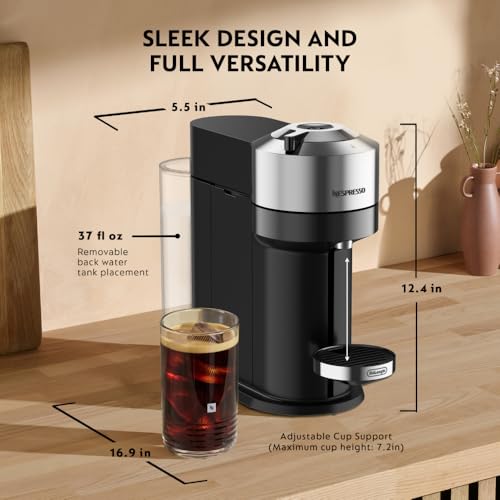 Image of Nespresso Vertuo Next Deluxe NOVA by De'Longhi Coffee and Espresso Maker, Pure Chrome, Coffee and Espresso Maker, One Touch Brew