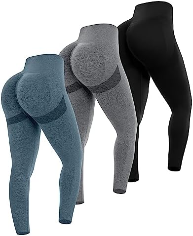CHRLEISURE 3 Piece Butt Lifting Leggings for Women, Gym Workout Scrunch Butt Seamless Yoga Leggings (Black, DGray, Blue, L)-1