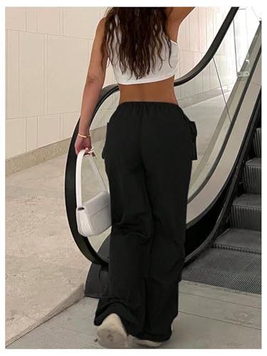OYOANGLE Women's Parachute Cargo Pants Y2K Drawstring Waist Ruched Straight Leg Trousers Joggers3
