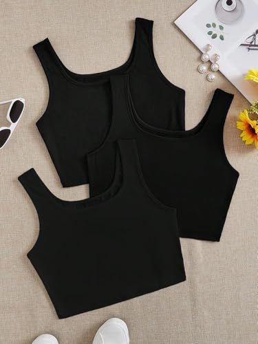 Image of Toochki Women's Knitted Sleeveless Solid Sqaure Neck Ribbed Tank & Crop Tops (Pack of 3)