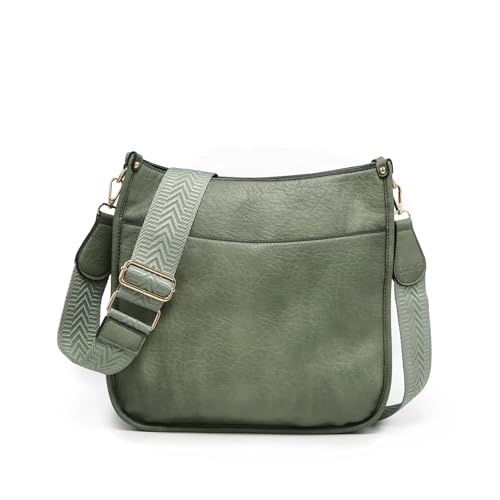 Image of JEN & CO. Crossbody Bags for Women Trendy Vegan Leather Hobo Purses Shoulder Handbags with Wide Adjustable Guitar Strap