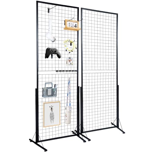 VEVOR 2 x 5.6 Ft Grid Wall Panels 2 Packs Wire Gridwall Display Racks Tower with T-Base Floorstanding Double Side Gridwall Panels Retail Display with Extra Clips and Hooks for Art Craft Shows