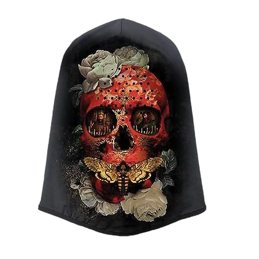 Hip hop Kanye Donda Style Mask Balaclava Full Face Cover Hood UV Protection Ski Mask Vintage Fashion Mask for Streetwear Club Cool Outdoor Mask for Men Women Red Skull, One Size