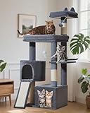 Taoqimiao F10G Kratzbaum für Indoor-Katzen, robuster Katzenturm, große Plattform, drehbar, rund, mit großem Kratzbrett, verlängertes Katzenhaus, verdickter Kratzbaum in voller Größe, Rauchgrau