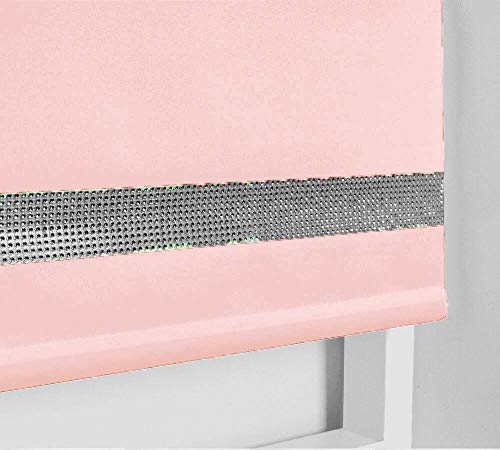 Image of Easy to Fit Thermal BLACKOUT Dim Out Sparkle Diamond DIAMANTE Roller Blind (Child Safe) Pink 60cm