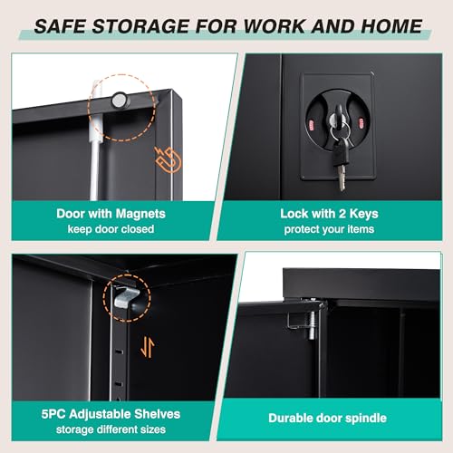 Image of SISESOL Small Metal Storage Cabinet with Doors and Shelves,36 inch Black Locking Garage Cabinet,Lockable Short Steel Cabinets for Home,Office,Shop,Garage