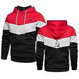 LAXES Hombres Sudaderas con Capucha para CCCP Print Sudadera Polar Sudadera Patchwork Sudadera Ligera Sudadera con Capucha Sudadera de Otoño con Bolsillo Canguro-Red||3XL