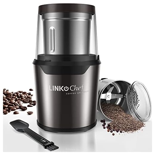 LINKchef Coffee Grinder Electric and Spice Grinder, Herb Grinder, Coffee Bean Grinder, Wet and Dry Grinder With 1 Removable Stainless Steel Bowl, Max 80g Capacity, 12 Cups Coffee