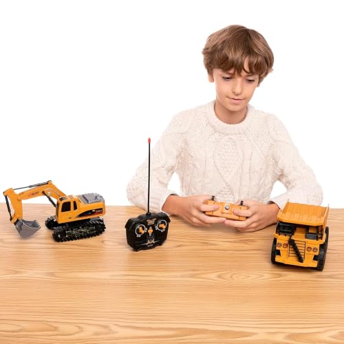 JOYIN 2 PCS Remote Control Construction Vehicle Toy Set, Friction-Powered RC Excavator & RC Dump Truck with Lights and Sounds for Imaginative Play, Birthday Gifts for Boys Girls - image 7