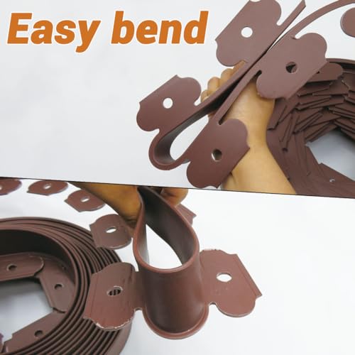 Landscape Edging,Garden Edging Border,Lawn Edging and Landscape Border No Dig Flower Bed Border Plastic Garden Edging Border Rubber Landscape Edging (Plastic Stakes, Brown-66feet)