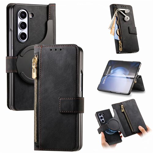 Étui portefeuille Samsung Galaxy Z Fold 6 antichoc rabat cuir noir magnétique