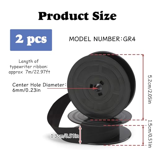 2er Pack GR4 Farbband für Schreibmaschine, Kompatibel mit Klassischen Modellen Schwarz Nylon Typewriter Farbband Doppel Spule Schreibmaschinen Farbband Jeweils 7 Meter