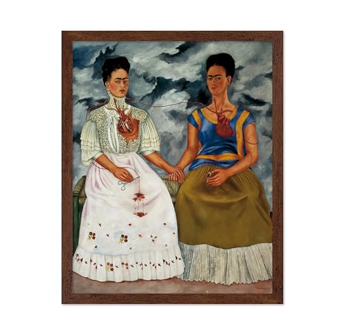 Monem Art Frida Poster - The Two Fridas Print - Magic Realism Art - Mexican Painter Art - Gift for Men & Women - Great Wall Decor for Dorm, Office, Living Room or Bedroom, 11x14 Brown Framed
