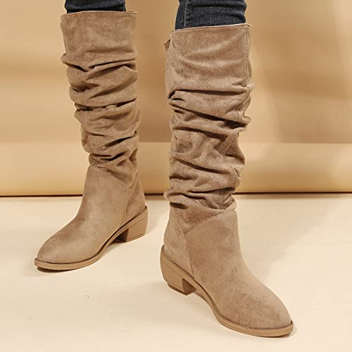 Bottes mi-mollet pour femmes à talon bas et couleur unie pour l'hiver