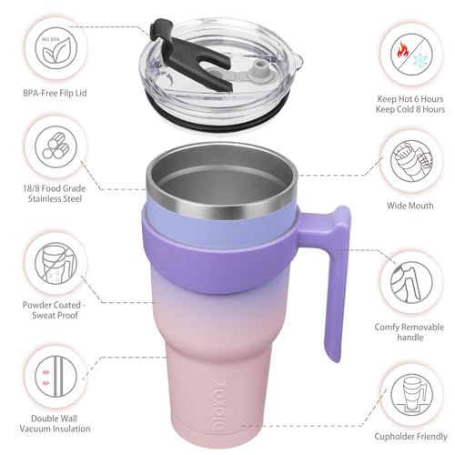 Image of BJPKPK 40 oz Tumbler with Handle & Straw, Insulated Stainless Steel Mug