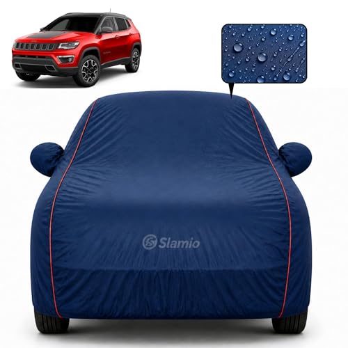 Image of Car Cover for Jeep Compass 2021-2026 | 100% Waterproof Heavy-Duty 3-Layer Car Body Cover | All-Weather Rain, UV, Sun & Dust Protection | Custom Fit | Mirror & Antenna Pockets | Navy Blue