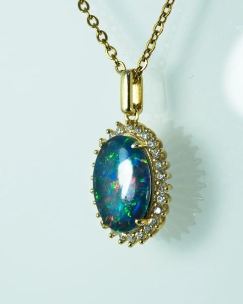 Collana con opale – Collana con ciondolo in vero opale australiano in argento Sterling 925 placcato oro, gioiello da donna, piccolo, argento/gemma, opale