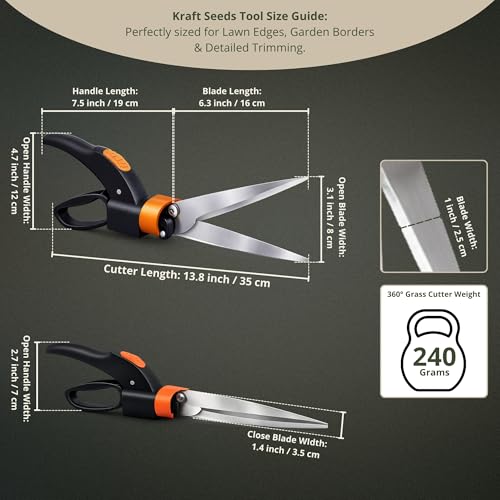 Image of Kraft Seeds Grass Shear 360 Degree Garden Grass Cutter Tools and Plant Cutting Scissors for Precise Lawn Edging and Garden Cutter for Precise Trimming and Border Shaping
