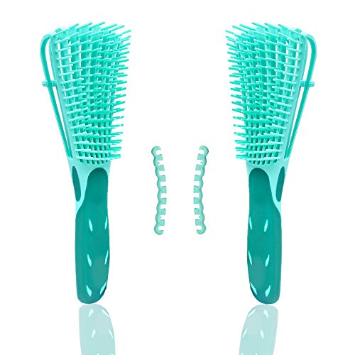 2PCS Detangling Brush for Black Natural Hair Afro Textured 3a to 4c Kinkys Wavy Coily Curly Oil Thick Wet Dry Long Hair Curltastic Wonderbrush Detangler Exfoliating Your Scalp (Green)