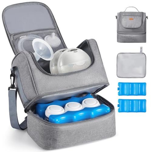 VEVOR Borsa per Tiralatte, Borsa per Biberon con Impacchi del Ghiaccio, Accessori per l'Estrazione e Conservazione del Latte Materno, per Biberon di Latte per Lavoro, Viaggio, Grigio