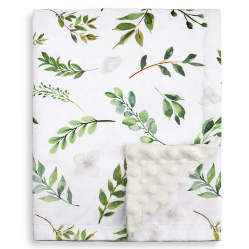 Image of BORITAR Floral Leaf Baby Blanket for Boys Girls Super Soft Double Layer Minky with Dotted Backing for Nursery Stroller Crib Bed Newborns Spring Summer Fresh Design 30 x 40 Inch(75x100cm)