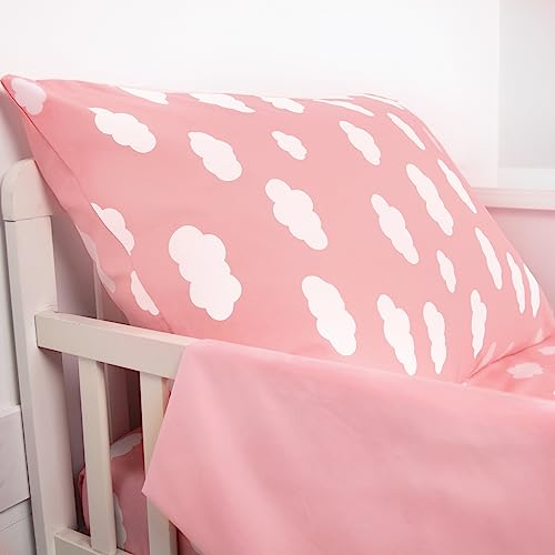 Image of Biloban 3-Piece Toddler Sheet Set Microfiber, Toddler Bedding Set Includes Crib Mattress Sheet, Flat Sheet and Envelope Pillowcase, Silky Soft, Breathable and Lightweight, Pink Cloud