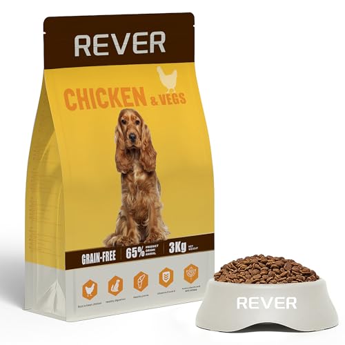 Rever EA3 Sin Cereales Pienso para Perros Adultos con Pollo Fresco – Comida para Perros 65% Proteínas Animales, Nutrición Natural para Digestión, Energía y Salud Muscular -3 kg