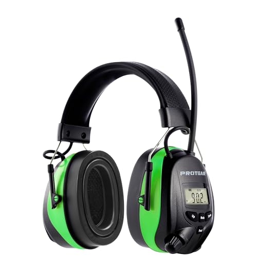 PROTEAR Bluetooth Hearing Protection Headphones with FM AM Radio25dB NRR Rechargeable Hearing Protectors Ideal for Lawn Mowing Construction Chainsaw Landscaping(Green)