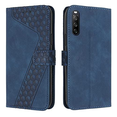 OKZone Kompatibel mit Sony Xperia 10 IV Hülle, PU Leder Handyhülle Tasche Wallet Schutzhülle Sony Xperia 10 IV, Flip Cover Klappbar Brieftasche Etui mit Magnet Kartenfach TPU Lederhülle (Blau)