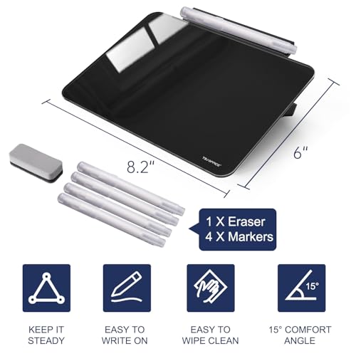 Image of Small Desktop Glass Dry-Erase Whiteboard - 8 X 6 Inches Tabletop Easel Whiteboard with Stand, Desk Board Buddy for Artist, Teacher and Student