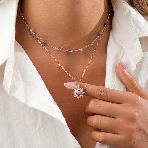 Rapunzel Sun Necklace for Women Purple Tangled Necklace Gold Sun Choker Healing Crystal Jewelry for Movie Fans3