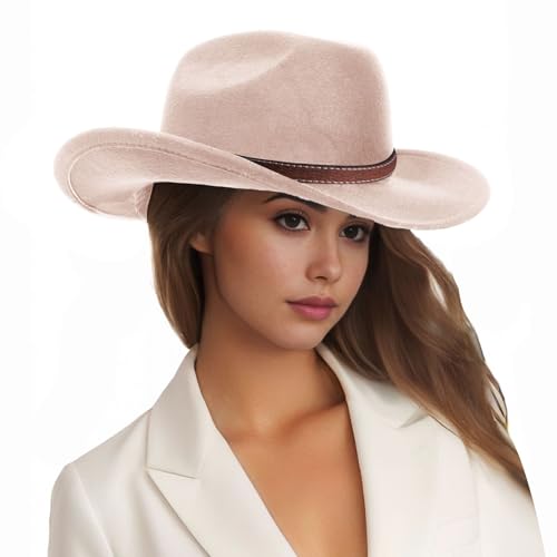Generisch Sombrero de vaquero Western para hombre y mujer, pequeño, corto, de ala ancha, para la playa, amarillo, talla única