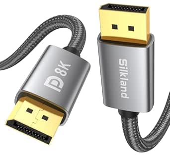 Silkland 8K Cable Displayport 1.4 240Hz 2m, [Certificado VESA] 4K@144Hz, 2K@240Hz, 8K@60Hz, HDR, DSC 1.2, G-Sync & Free-Sync, HBR3 32.4Gbps, Cable DP 1.4 para Gaming Monitor, Tarjeta Gráfica, PC