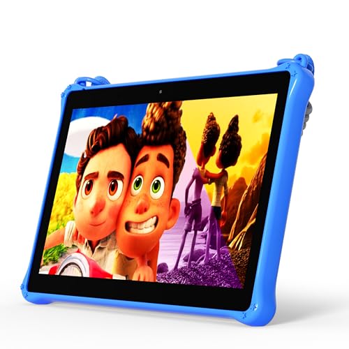 Image of PRITOM 10 inch Kids Tablets Android, 64GB, Tablet with Lanyard, Parental Control, HD IPS Display, WiFi, Dual Camera, Toddler Tablet for Kids, Blue