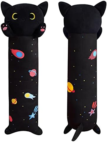 MUFEIRUO Long Cat Plush Long Cat Body Pillow, 19.5" Cute Long Cat Stuffed Animals，Soft Kawaii Long Cat Plushie, Black Cat Plush Long Space Cat Pillow Stuffed Cat Toys for Kids Birthday…