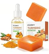 3PCS Turmeric Soap &amp; Serum Set - Turmeric Face Serum + 2 Turmeric Soap Bars with Vitamin C &amp; E - ...