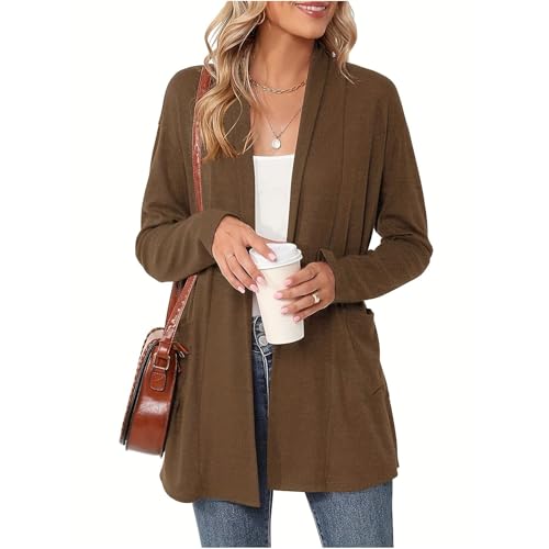 Womens Lightweight Long Sleeve Cardigans Casual Soft Open Front Sweater Cardigan Duster with Pockets