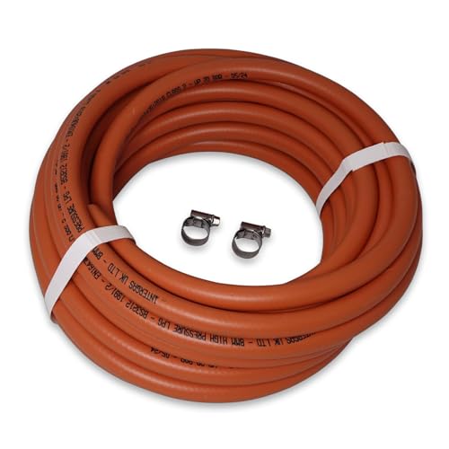 INTERGAS LPG Gas Hose Kit 8mm Flexible High Pressure Rubber Pipe with 2 Jubilee Clips Safe Leak-Free Hose for Propane & Butane Appliances Ideal for BBQs Heaters Stoves & Outdoor Cooking (2M)