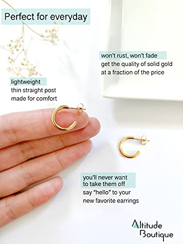 Altitude Boutique 18Kt Small Gold Hoop Earrings For Women | Gold Plated Thin Tube Earrings | Lightweight, Hypoallergenic Chunky Gold Open Hoops (Gold 15Mm) #TOP2