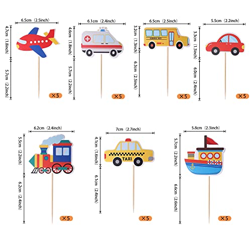 35 Pcs Transportation Cupcake Toppers Assembled Car Bus Train Ship Airplane Party Cupcake Picks For Travel Theme Baby Shower Kids Boys Girls Birthday Party Cake Decorations Supplies #TOP1