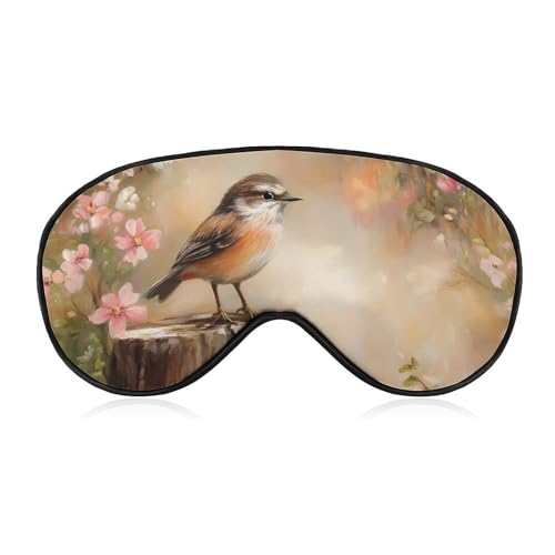 Bird on A Tree Stump Sleep Mask Eye Shade Cover Adjustable Strap for Travel Lunch Break Women Men
