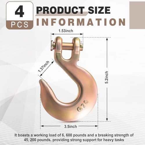 Image of 4 Pack Clevis Slip Hooks Heavy Duty Clevis Grab Chain Hooks Grade 70 Steel for Tie Down Chain, Trailers, and Load Binding Applications, 11, 300 Lbs Working Load Limit(3 /8 inch)
