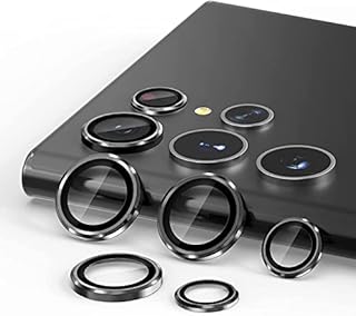 Peixiong Phantom Black Galaxy S22 Ultra Camera Lens Protector for Samsung Galaxy S22 Ultra 5G Camera Len Glass Protector, 9H Tempered Glass,Anti Scratch HD Clarity Metal Ring Camera Cover Protector